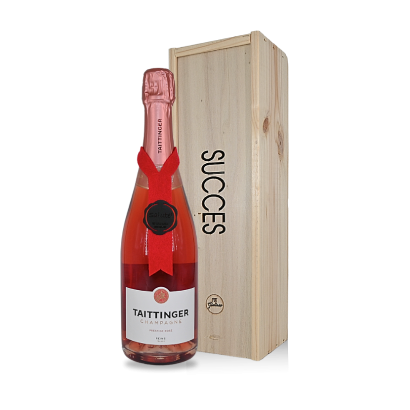 Taittinger Rosé Prestige met "Succes" wens Taittinger Rosé Prestige met "Succes" wens