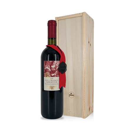 Colli Pesaresi Sangiovese DOC rode wijn in houten wijnkist