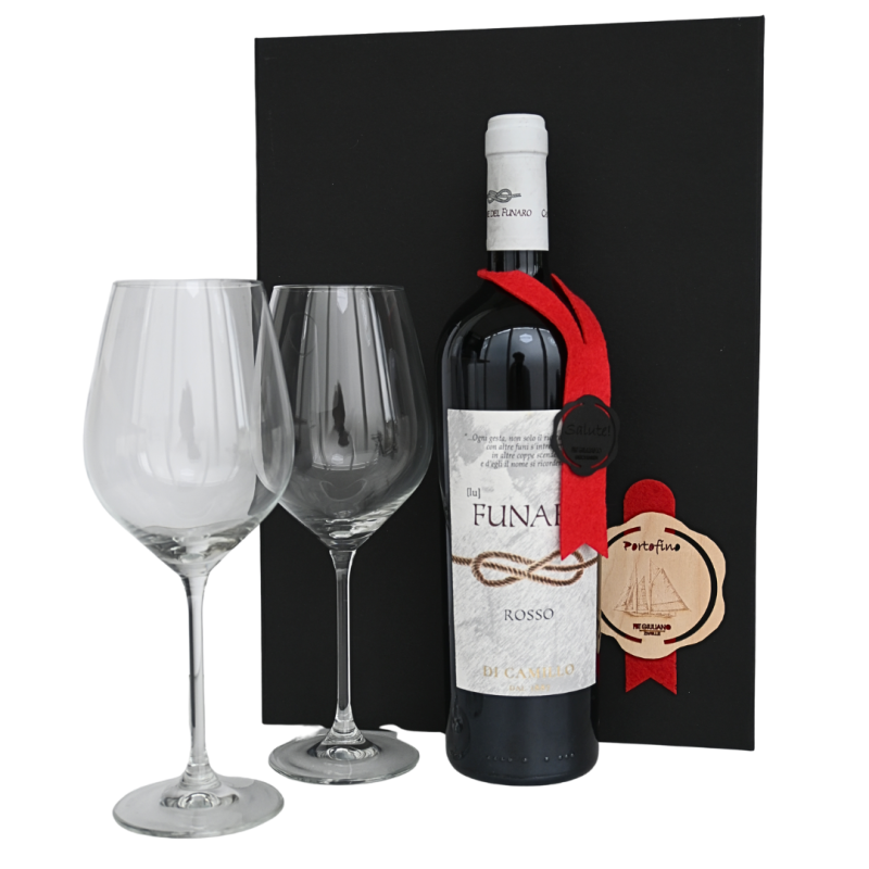 PORTOFINO: Rode wijn met twee Italesse wijnglazen