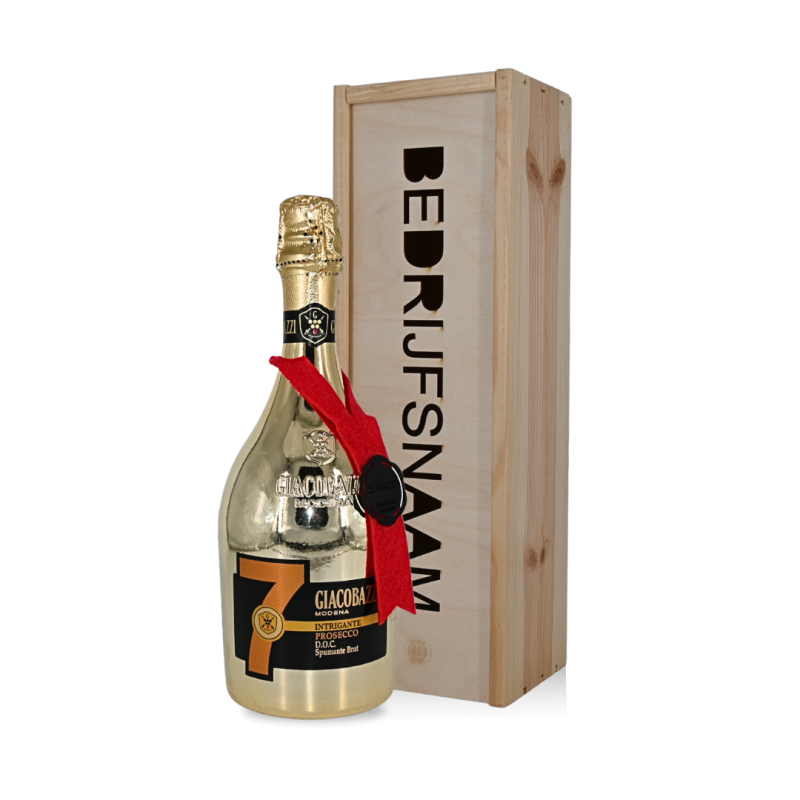 Prosecco in kist met eigen bedrijfsnaam Prosecco in kist met eigen bedrijfsnaam