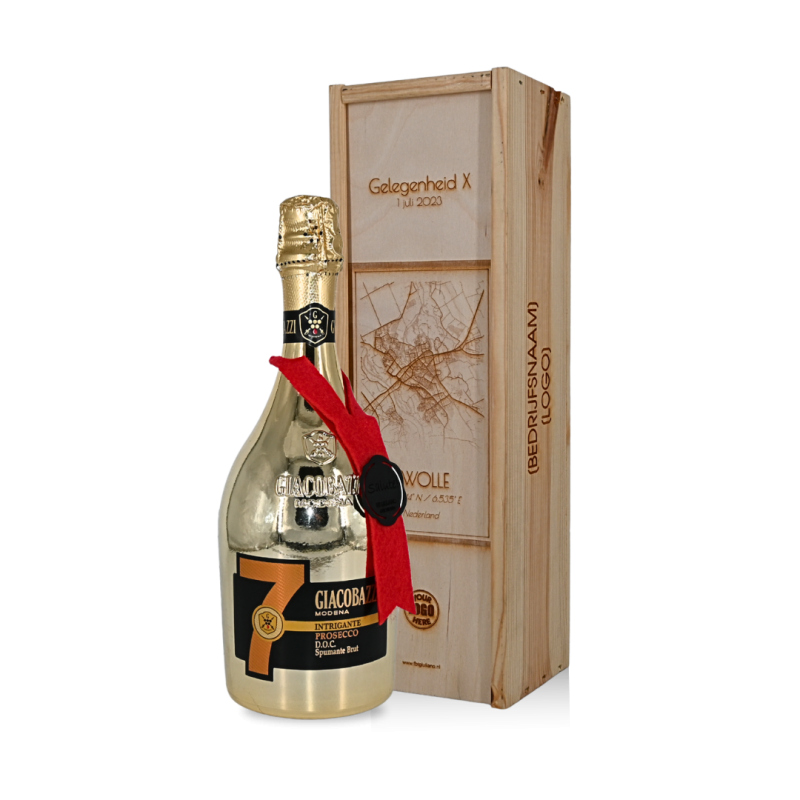 Prosecco in kist met locatiegravure en logo Prosecco in kist met locatiegravure en logo