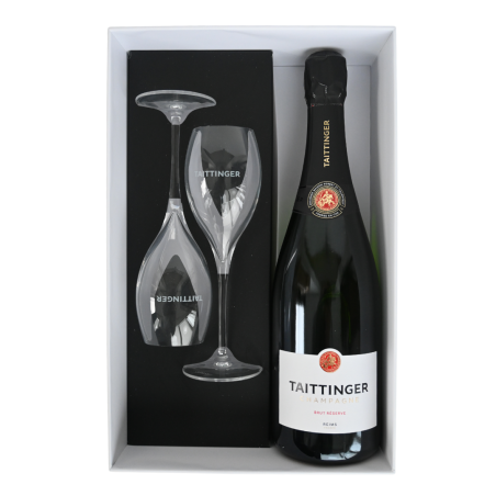 Taittinger Brut champagne box met twee champagneglazen