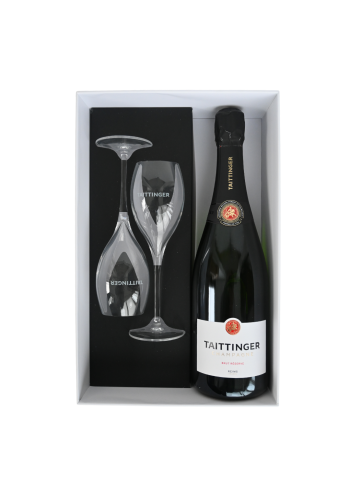 Taittinger Brut champagne box met twee champagneglazen