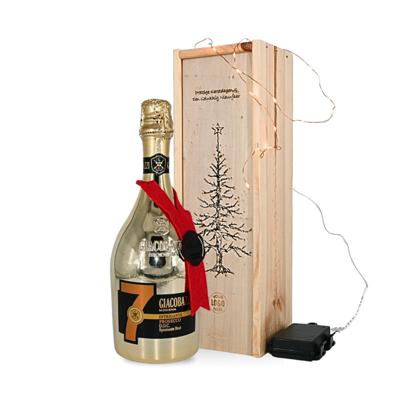 Prosecco in sprankelende kerstboomkist Prosecco in sprankelende kerstboomkist