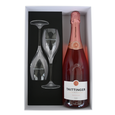 Champagne Taittinger Rosé Prestige box met twee champagneglazen
