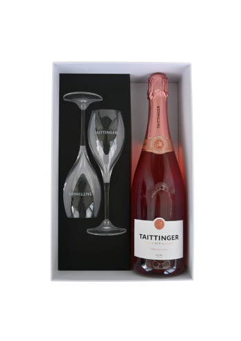 Champagne Taittinger Rosé Prestige box met twee champagneglazen