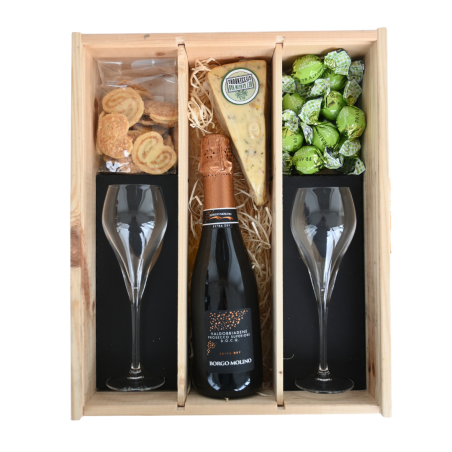 Pakket OBLIA - Borrelpakket Prosecco, glazen en Italiaanse pralines