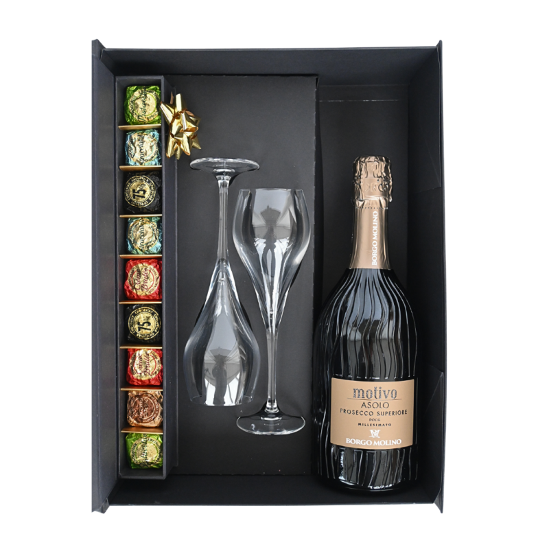 Pakket MONZA - Prosecco & Chocolade glaspakket met gegraveerde glazen