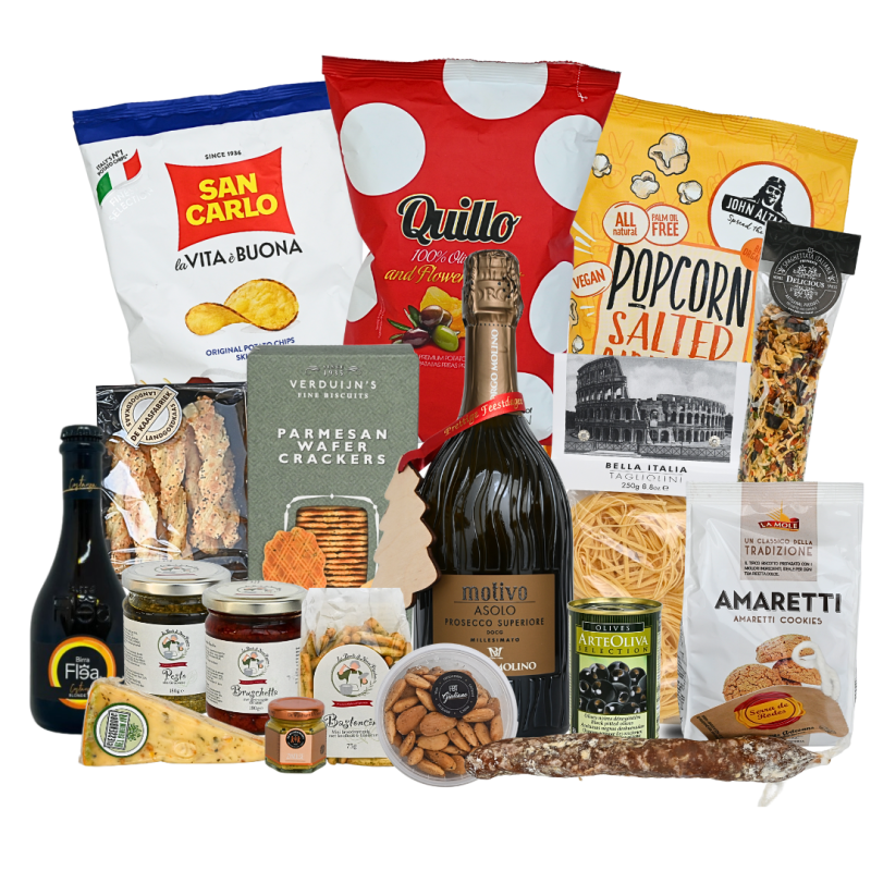 Pakket SCIACCA - Heerlijke Superieure prosecco met diverse borrel lekkernijen. Pakket SCIACCA - Heerlijke Superieure prosecco met diverse borrel lekkernijen.