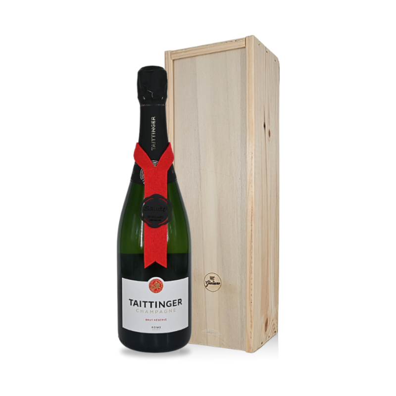 Taittinger Brut Réservé in houten kist Taittinger Brut Réservé in houten kist